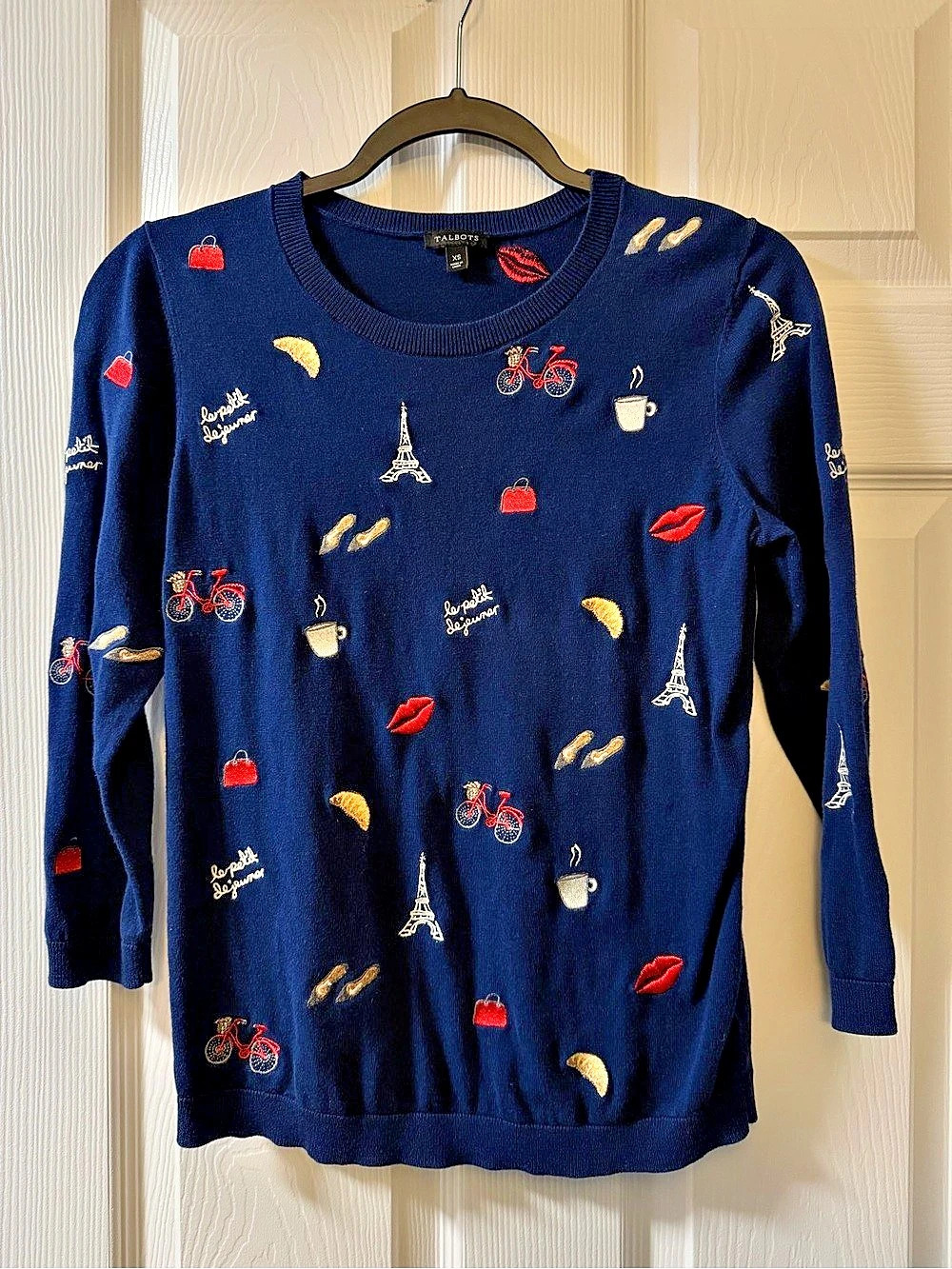 Talbots Paris Novelty Embroidered Sweater Patterned Sweater in Blue Size XS